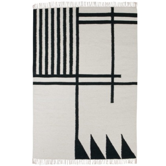 Ferm Living | Other | Designer Ferm Living Kelim Black Lines Rug Made ...